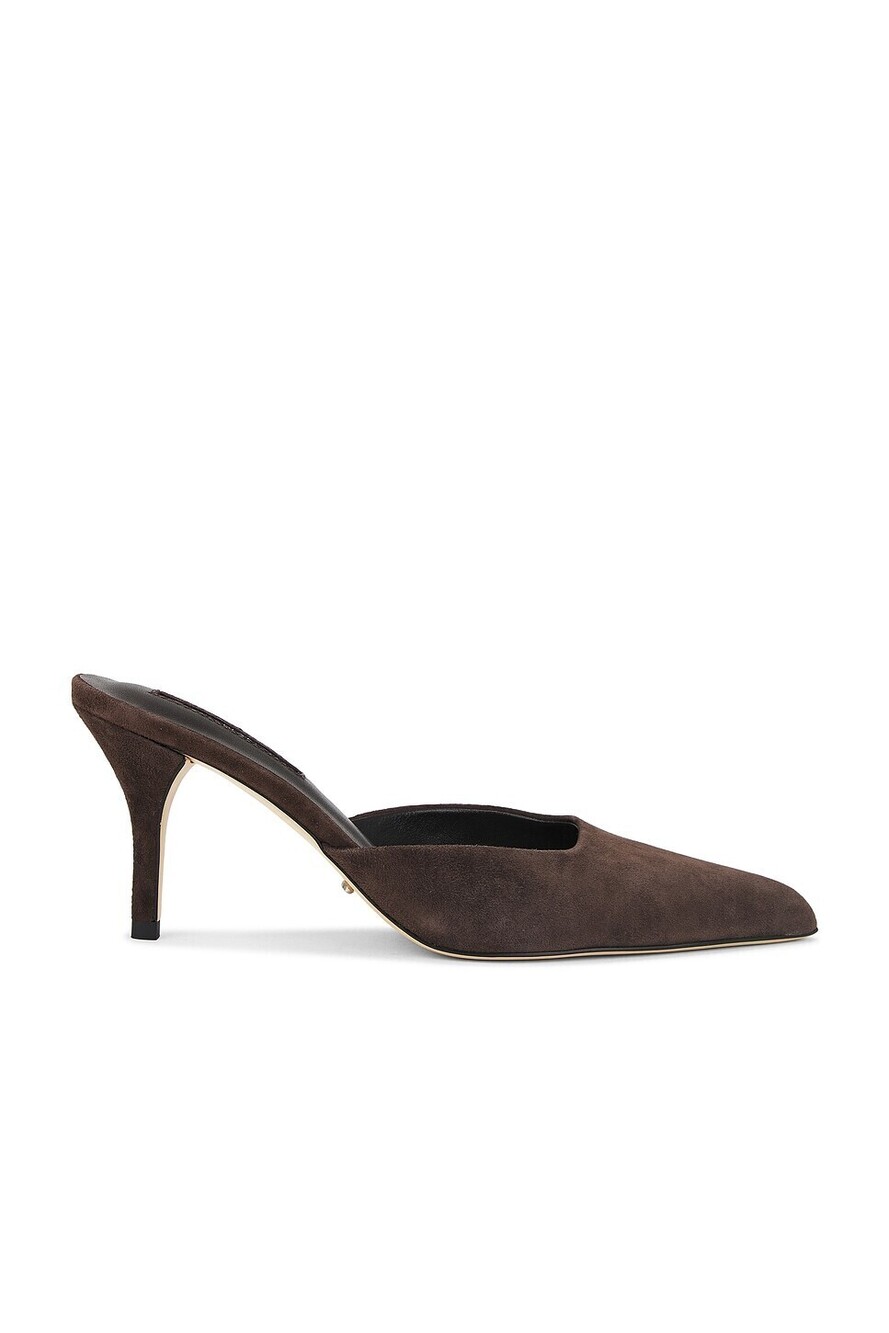 Tony Bianco Cosmic Pump in Espresso Suede mid heel pointed toe slip-on
